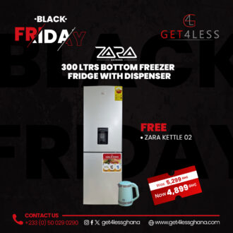 Zara Fridge Bottom Freezer 300 Ltrs Water Dispenser Silver with free B-ZA-002B kettle
