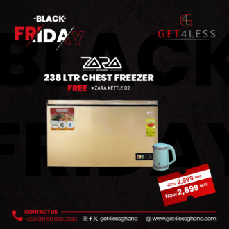 Zara Freezer 238 Ltrs Net Gold Lock & Key with free B-ZA-002B kettle