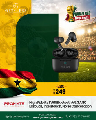 Promate High Fidelity TWS Bluetooth V5.3 ANC Earbuds, Intellitouch