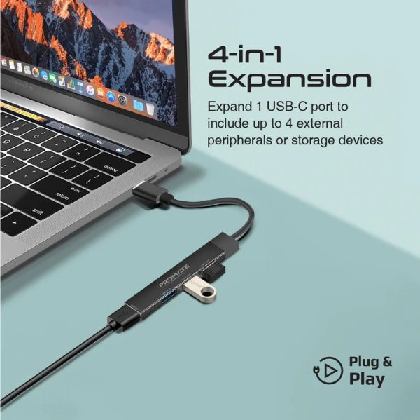 Promate USB-C Hub with 4 USB Ports, USB-C to USB-A Adapter - Image 2