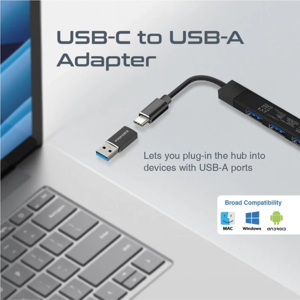 Promate USB-C Hub with 4 USB Ports, USB-C to USB-A Adapter - Image 3