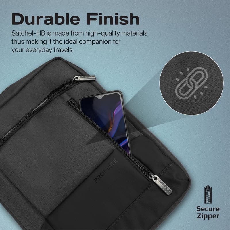Promate Accented 13.3 Laptop and Tablet Handbag with Mulple Pocket, Black - Image 6