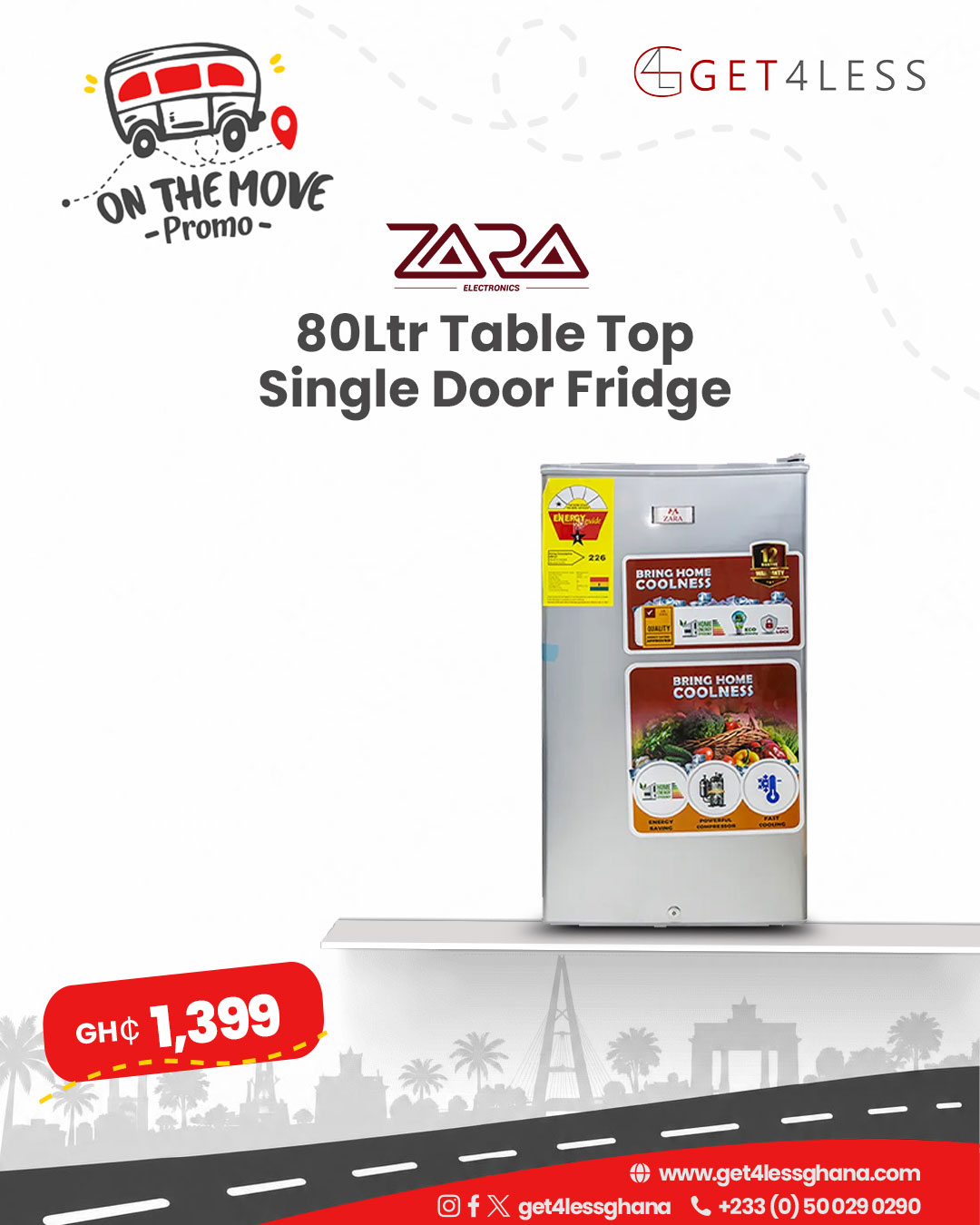 Zara Table Top Fridge Single Door 80 Ltrs Silver