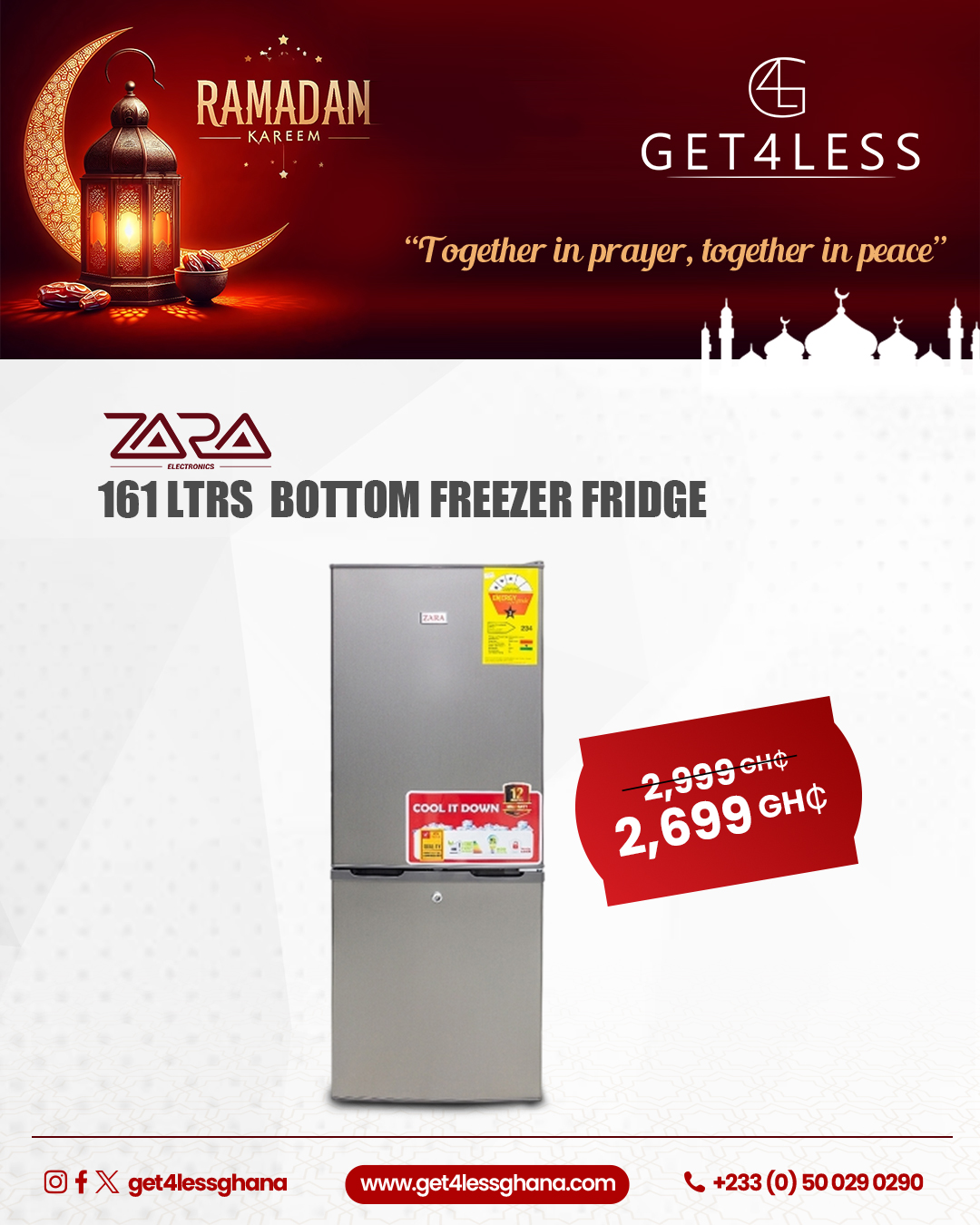 Zara Fridge Bottom Freezer 161 Litres Silver