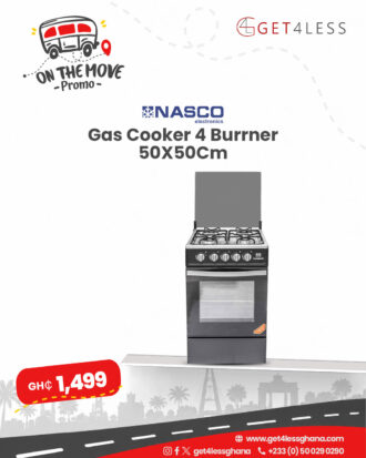 Nasco Gas Cooker 4 Burner 50 x 50 cm Black Oven + Grill