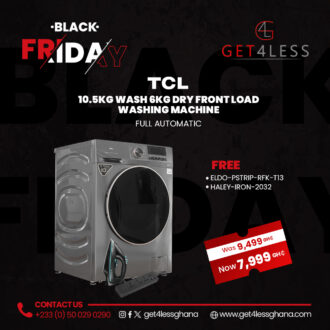 TCL Washing Machine Front Load Full Auto Silver 10.5 Kg Wash and Dry Free Haley Iron 2032 and Eldo Power Strip
