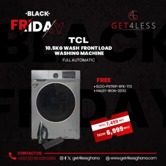 TCL Washing Machine Front Load Full Automatic 10.5 Kg Wash Silver Free Haley Iron 2032 and Eldo Power Strip