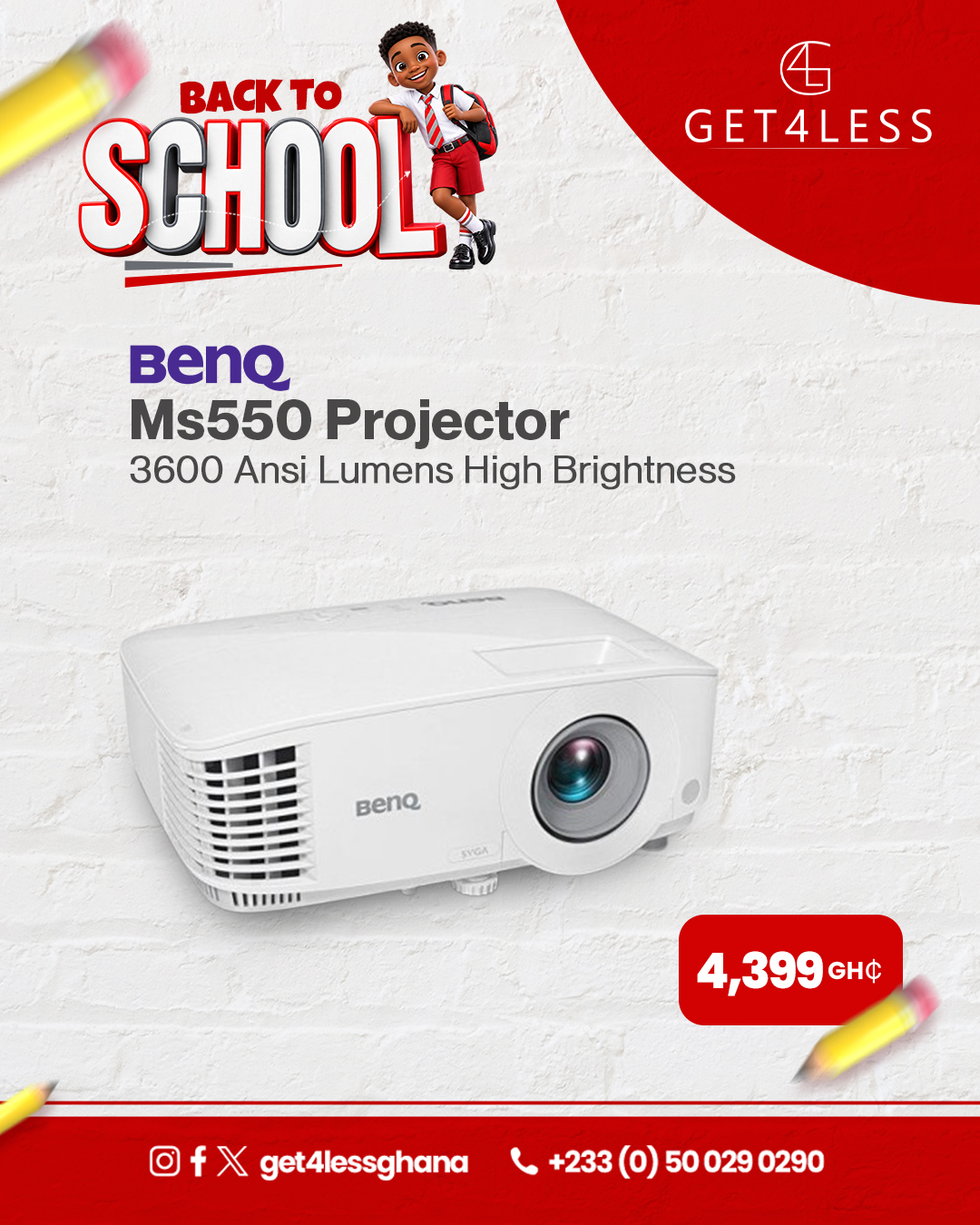 BenQ Projector MS550 3600 Ansi Lumens High Brightness