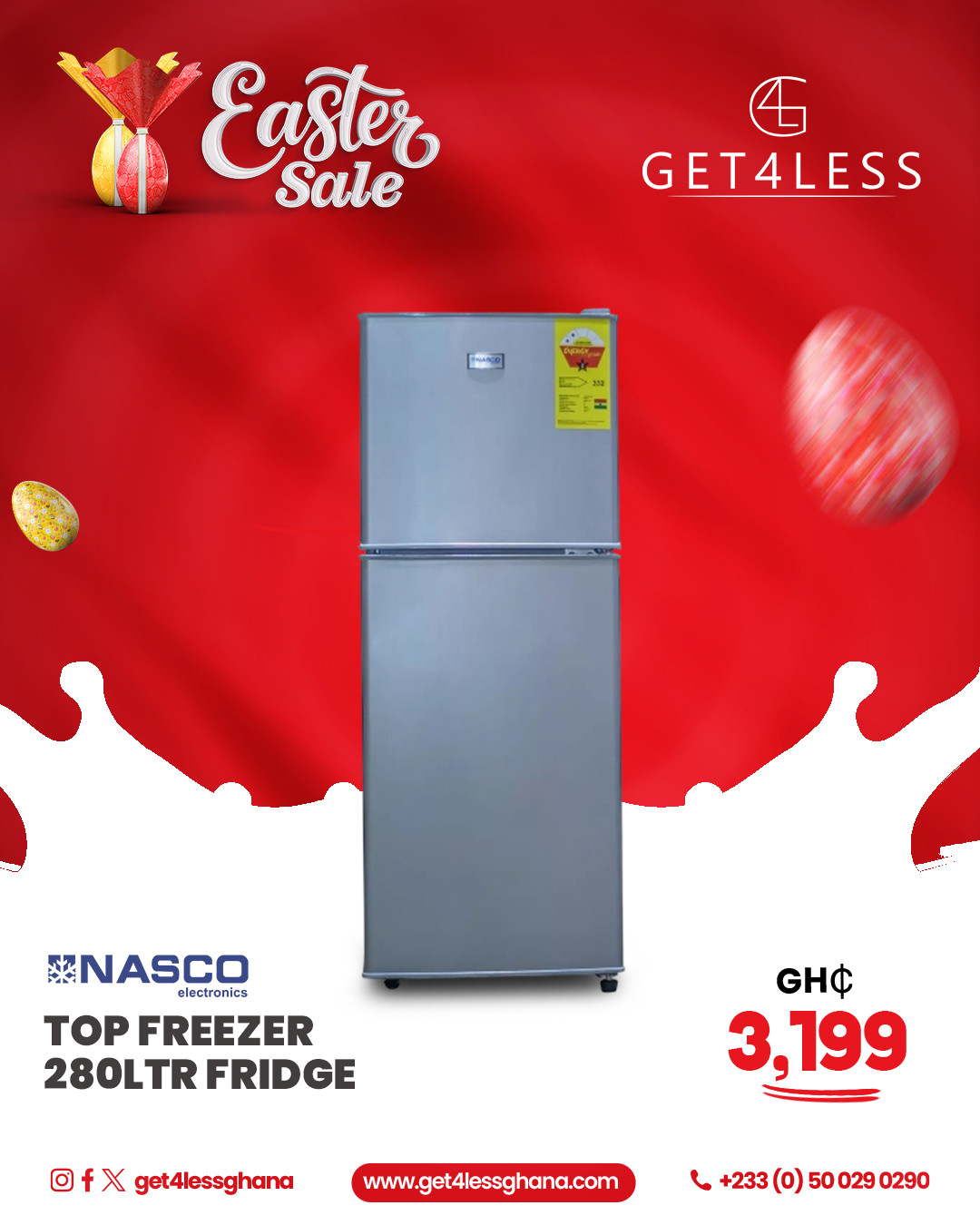 Nasco Fridge Top Freezer 280 Ltr Silver