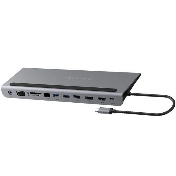 Powerology 11 in 1 Multi-Display USB-C Hub & Laptop Stand 100W - Gray