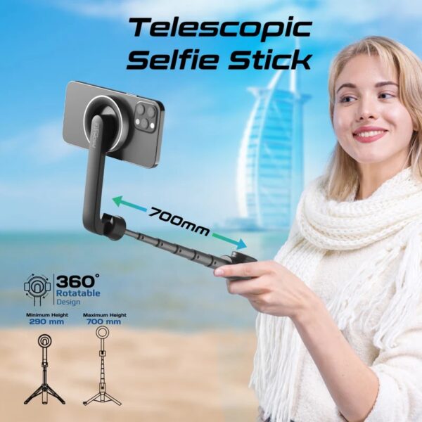 Promate Telescopic Selfie Stick with Magnetic Mounting - Image 2