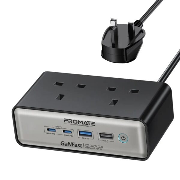 Promate 3250W Compact Power Strip with 2 x AC Socket, 65W