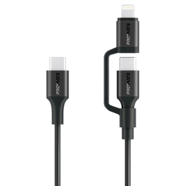 Promate 2-in-1 MFi Certified USB-C to USB-C and Lightning cable, 60W