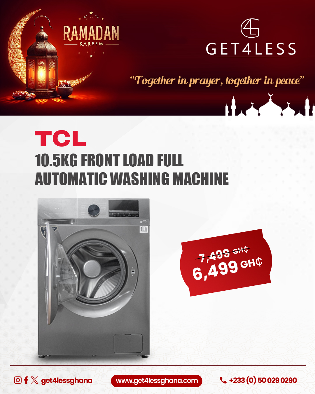 TCL Washing Machine Front Load Full Automatic 10.5 Kg Wash Silver