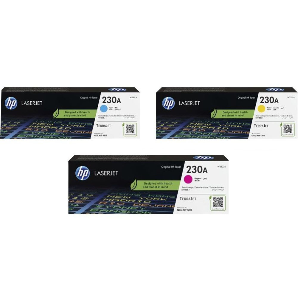 HP Toner W2300A Cyan, W2302A Yellow, W2303A Magenta (230A)
