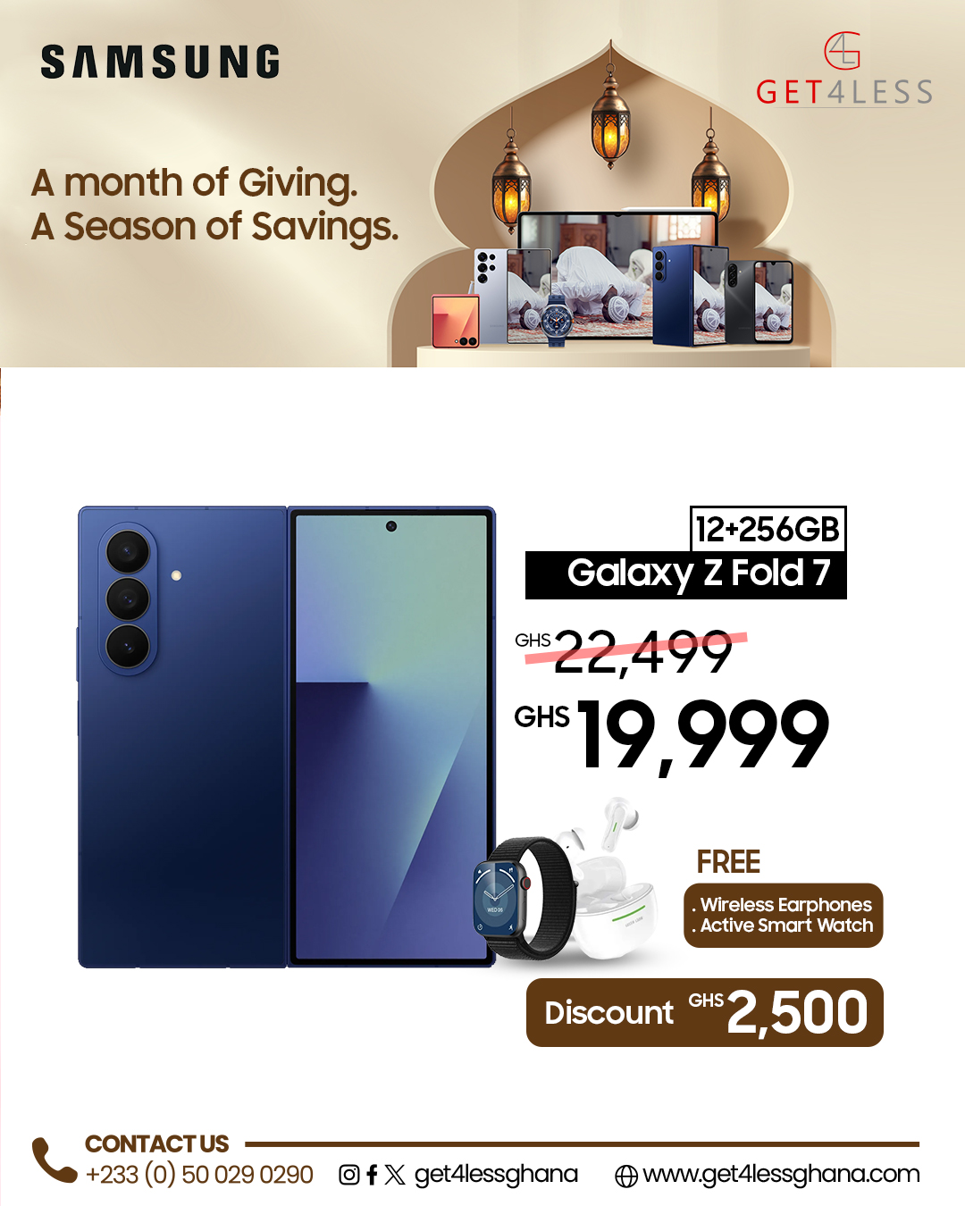 Samsung Galaxy Fold 7 256GB 12GB RAM with free Earphones and Smart Watch