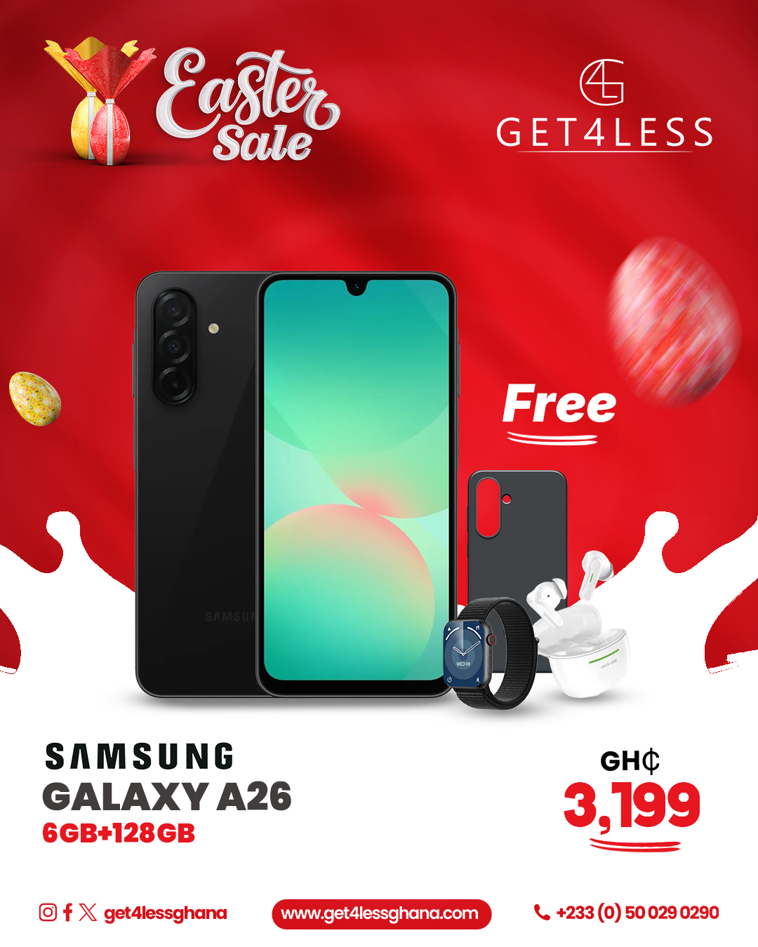 Samsung Galaxy A26 6GB RAM 128GB with Free Cover, Wireless Earbuds and Smart Watch