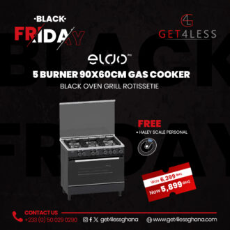 Eldo Gas Cooker 5 Burner 90x60cm Black Oven Grill Rotisserie with Free Haley Scale Personal