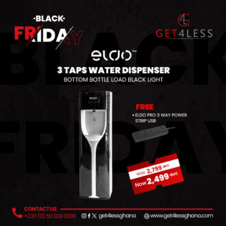 Eldo Water Dispenser Bottom Bottle Load 3 Taps Black light with Free Eldo Pro Power Strip ELDO-PSTRIP-RFK-T13