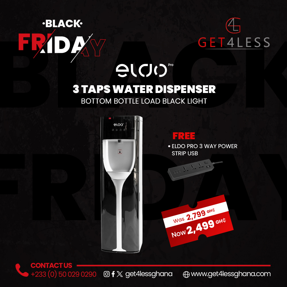 Eldo Water Dispenser Bottom Bottle Load 3 Taps Black light with Free Eldo Pro Power Strip ELDO-PSTRIP-RFK-T13