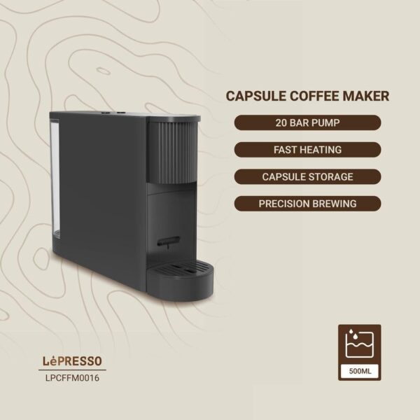LePresso 20 Bar Coffee Machine with 500ml Water Capacity and Cupsule Storage - Black - Image 4