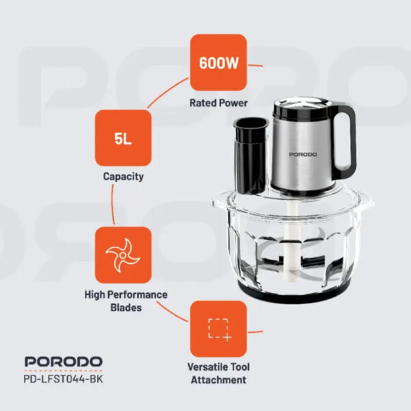 Porodo Lifestyle 5L Multifunctional Chopper 600W - Black - Image 5