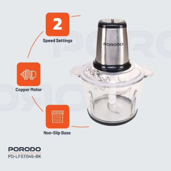 Porodo Lifestyle  3L Chopper 400W - Black - Image 4