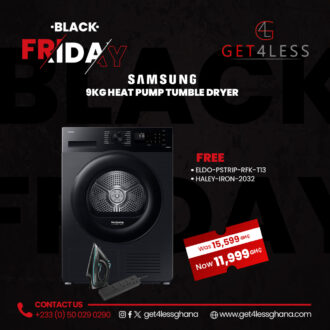 Samsung 9KG Heat Pump Tumble Dryer - Black with Free Eldo Power Strip RFK-T13 and Haley Iron HY-2032
