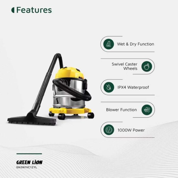 Green Lion Ultra 3 In 1 Vacuum Cleaner 12L 1000W - Yellow - Image 2