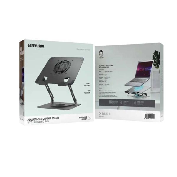 Green Lion Adjustable Laptop Stand with cooling fan- Black - Image 2