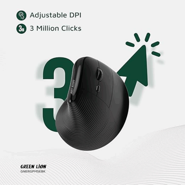 Green Lion Ergo Grip Vertical Mouse - Black - Image 4