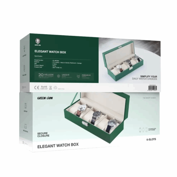 Green Lion Classic Watch Box 6 slots with Glass - Green - Image 2
