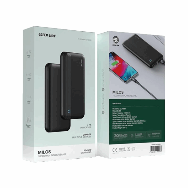 Green Lion Milos 10000mAh Powerbank PD20W - Black - Image 2