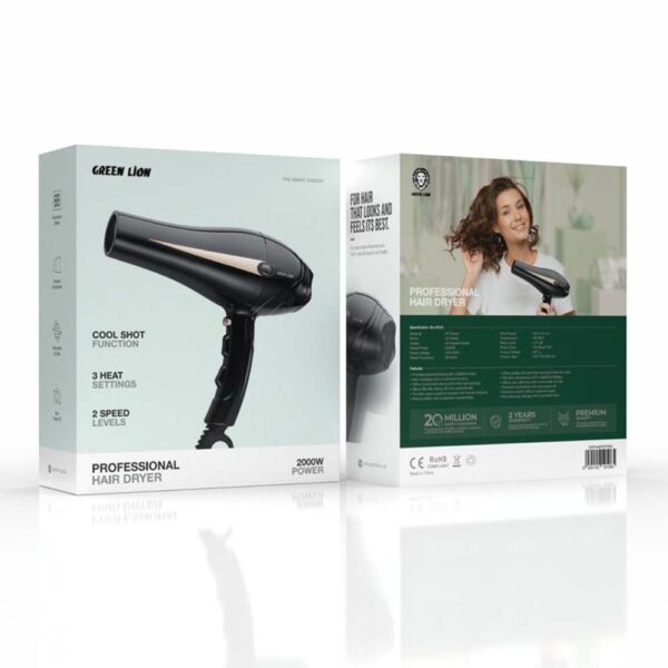 Green Lion Professional Hair Dryer 2000W - Black - Image 3