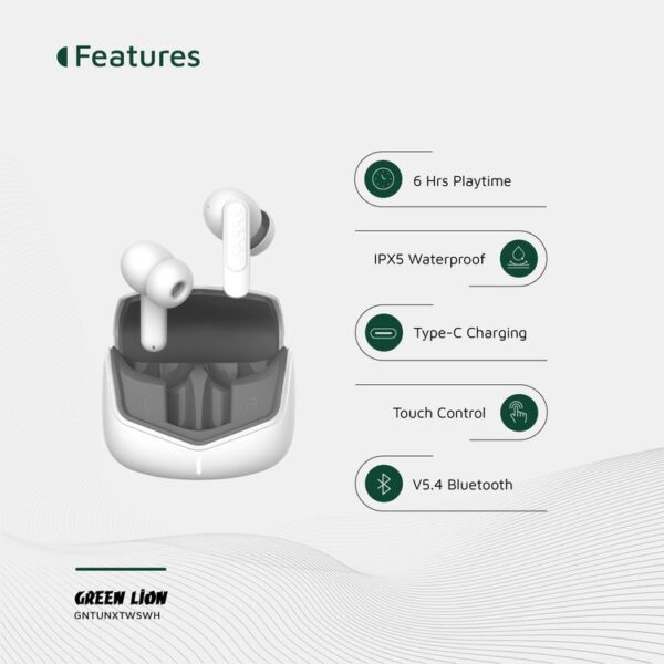 Green Lion Tune X True Wireless Earbuds - White - Image 4