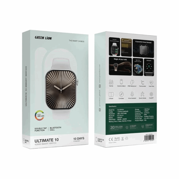 Green Lion Ultimate 10 42MM Smart Watch - White - Image 2