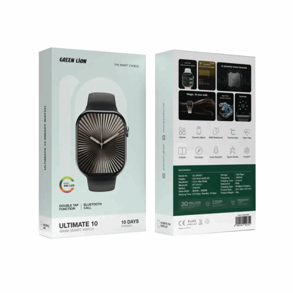 Green Lion Ultimate 10 46MM Smart Watch - Black - Image 2