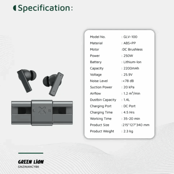 Green Lion ZINC Y Metal Earbuds TWS with ANC - Black - Image 3