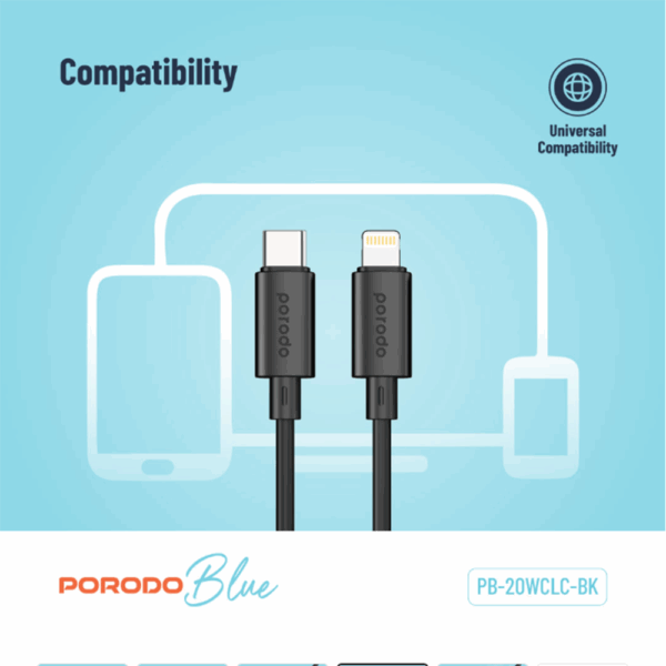 Porodo Blue 20W PD Type C to Lightning PVC Cable 1.2M - Black - Image 3