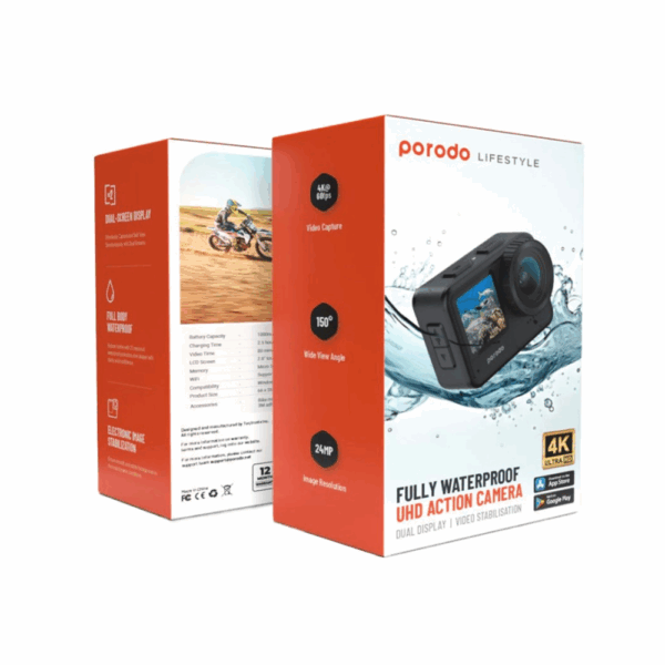 Porodo Waterproof 5K Action Camera with WiFi Support and Touch Screen - Black - Image 4