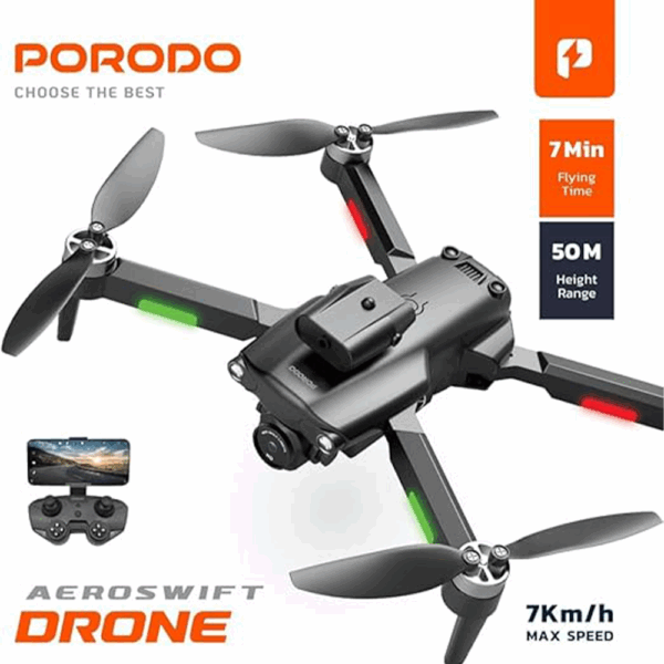 Porodo R/C Folding Drone With Brushless Motor and Infrared Obstacle Avoidance - Black - Image 4