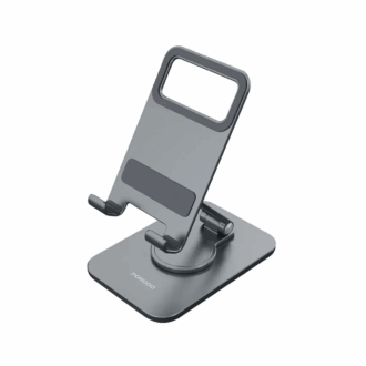 Porodo Adjustable Folding Aluminum Alloy with Silicone Pad and Carbon Steel Phone Holder - Grey