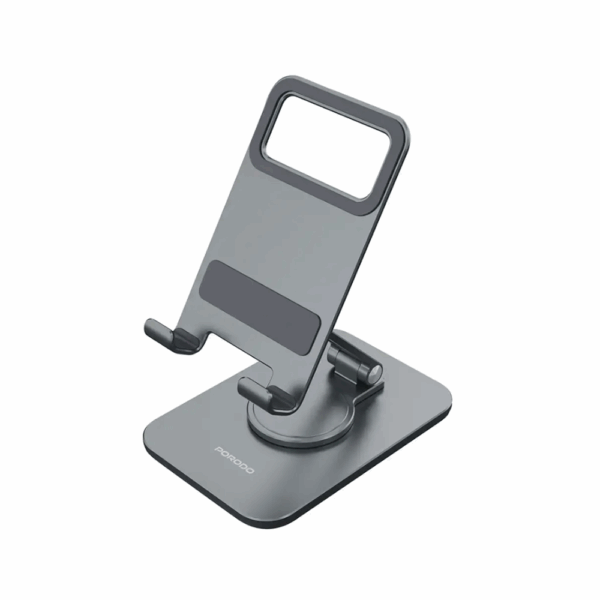 Porodo Adjustable Folding Aluminum Alloy with Silicone Pad and Carbon Steel Phone Holder - Grey
