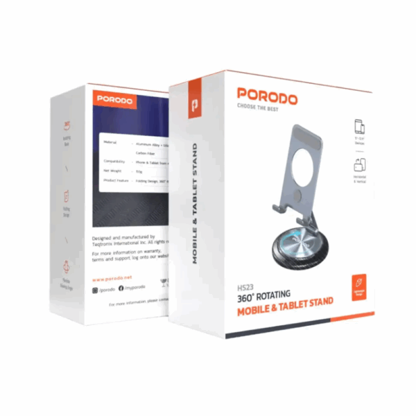 Porodo Adjustable Folding Aluminum Alloy with Silicone Pad Phone Holder - Grey - Image 2