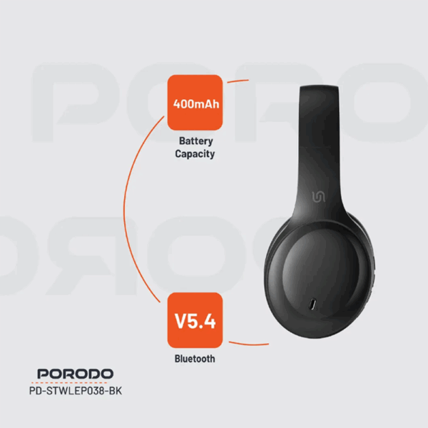 Porodo Soundtec Wireless Headphones - Black - Image 4