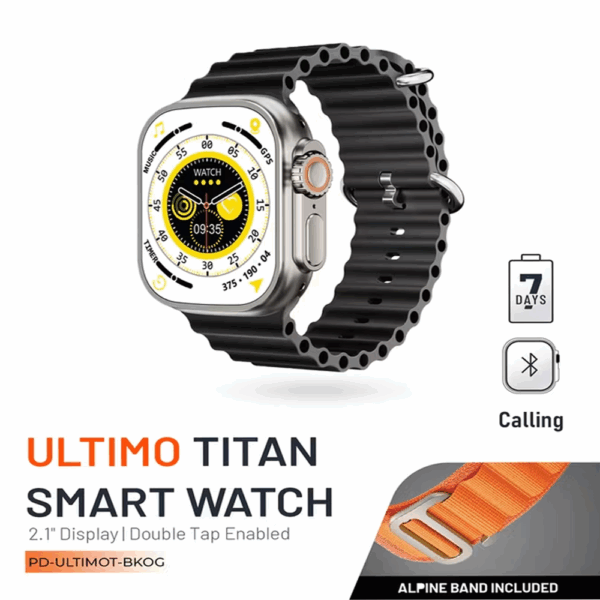 Porodo Smart Watch Ultra Ultimo Titan with Alpine Band and Ocean Band -Black Strap - Image 2