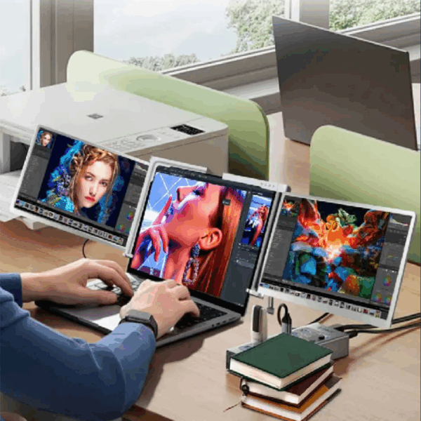 Powerology 14 Portable Dual Screen Tabletop Laptop Monitor - Silver - Image 3