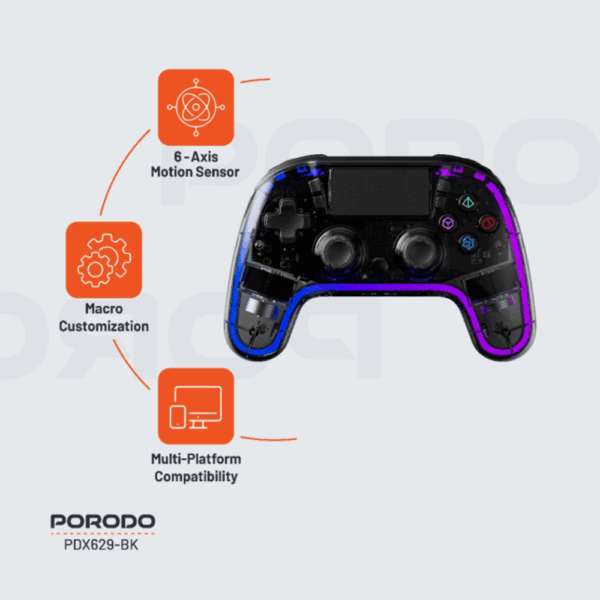 Porodo Gaming PS4 Gamepad Transparent Controller - Black - Image 3