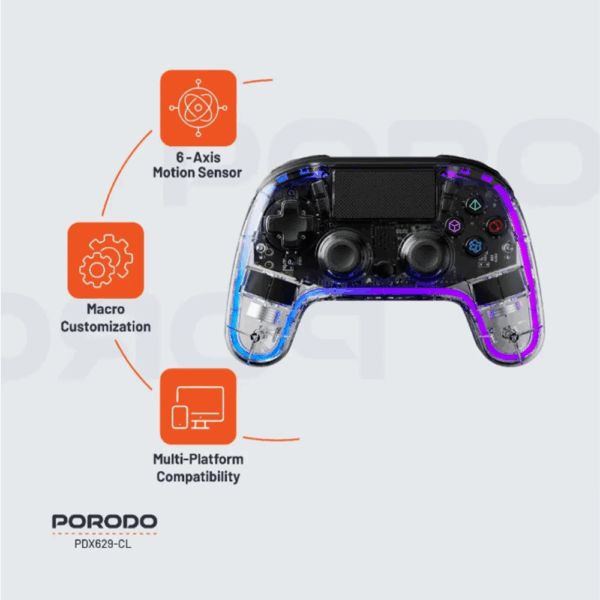 Porodo Gaming PS4 Gamepad Transparent Controller - Clear - Image 3