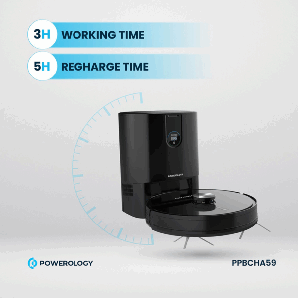 Powerology Robo Vacuum Cleaner 4000pa 4000mAh with Charging and Auto-emptying Dock - Black - Image 4